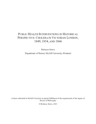 Public Health Interventions in Historical Perspective: Cholera in Victorian London, 1849, 1854, and 1866 thumbnail