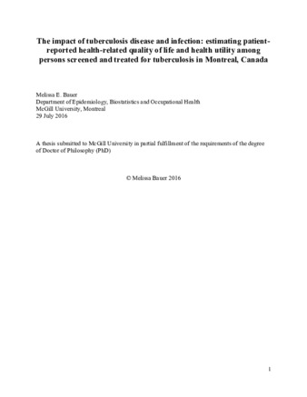 The impact of tuberculosis disease and infection: estimating patient-reported health-related quality of life and health utility among persons screened and treated for tuberculosis in Montreal, Canada thumbnail