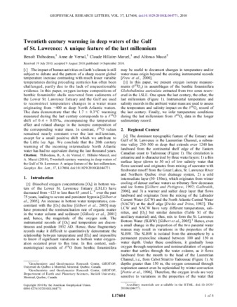 Twentieth century warming in deep waters of the Gulfof St. Lawrence: A unique feature of the last millennium thumbnail