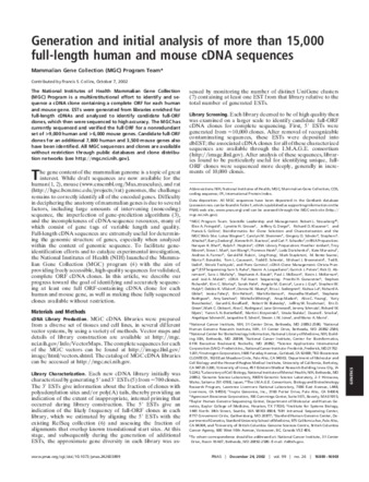 Generation and initial analysis of more than 15,000 full-length human and mouse cDNA sequences thumbnail