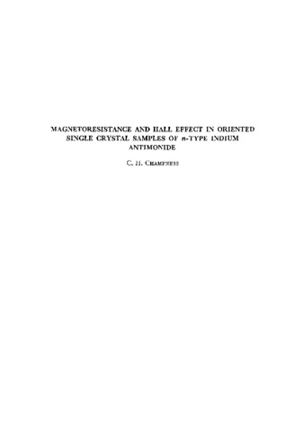 Magetoresistance and Hall effect in oriented single crystal samples of n-type indium antimonide. thumbnail