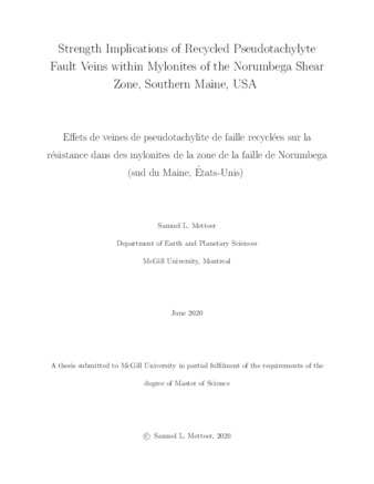 Strength implications of recycled pseudotachylyte fault veins within mylonites of the norumbega shear zone, Southern Maine, USA thumbnail
