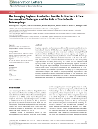 The Emerging Soybean Production Frontier in Southern Africa: Conservation Challenges and the Role of South-South Telecouplings thumbnail