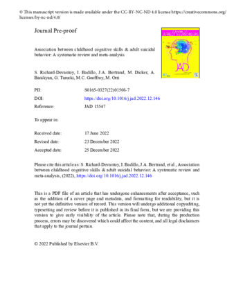 Association between childhood cognitive skills & adult suicidal behavior: A systematic review and meta-analysis thumbnail