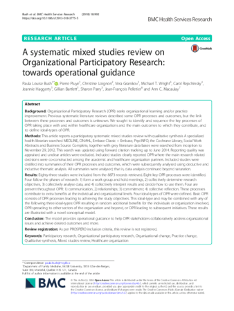 A systematic mixed studies review on Organizational Participatory Research: towards operational guidance thumbnail