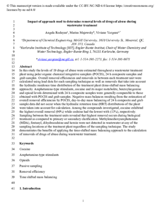 Impact of approach used to determine removal levels of drugs of abuse during wastewater treatment thumbnail