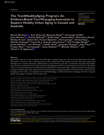 The Text4HealthyAging Program: An Evidence-Based Text Messaging Innovation to Support Healthy Urban Aging in Canada and Australia thumbnail