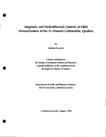 Magmatic and hydrothermal controls of LREE mineralization of the St.-Honoré carbonatite, Québec thumbnail