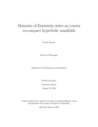 Moments of Eisenstein series on convex co-compact hyperbolic manifolds thumbnail