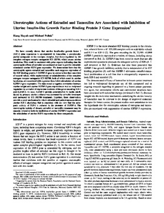 Uterotrophic actions of estradiol and tamoxifen are associated with inhibition of uterine insulin-like growth factor binding protein 3 gene expression thumbnail