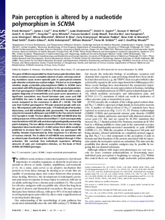 Pain perception is altered by a nucleotide polymorphism in SCN9A thumbnail
