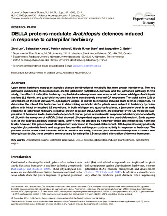 DELLA proteins modulate Arabidopsis defences induced in response to caterpillar herbivory thumbnail