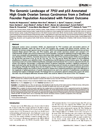 The Genomic Landscape of TP53 and p53 Annotated High Grade Ovarian Serous Carcinomas from a Defined Founder Population Associated with Patient Outcome thumbnail