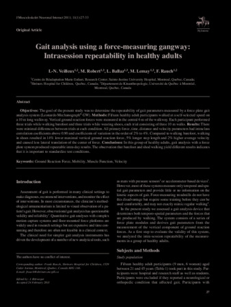 Gait analysis using a force-measuring gangway: intrasession repeatability in healthy adults thumbnail