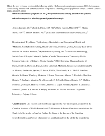Influence of somatic symptoms on PHQ-9 depression scores among patients with systemic sclerosis compared to a healthy general population sample thumbnail