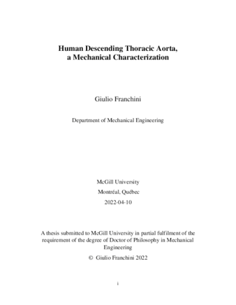 Human descending thoracic aorta,  a mechanical characterization thumbnail