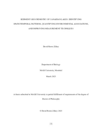Sediment geochemistry of Canadian lakes: identifying spatiotemporal patterns, quantifying environmental associations, and improving measurement techniques thumbnail
