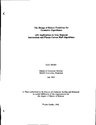 The design of robust primitives for geometric algorithms : with applications to line segment intersection and planar convex hull algorithms thumbnail