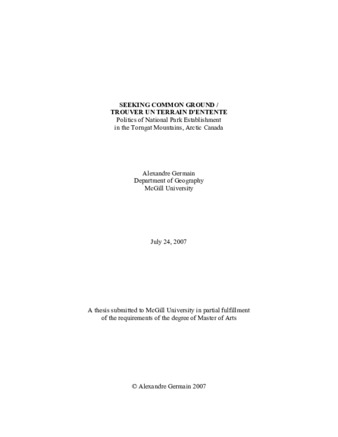 Seeking common ground / Trouver un terrain d'entente: politics of national parks establishment in the Torngat Mountains, Arctic Canada thumbnail