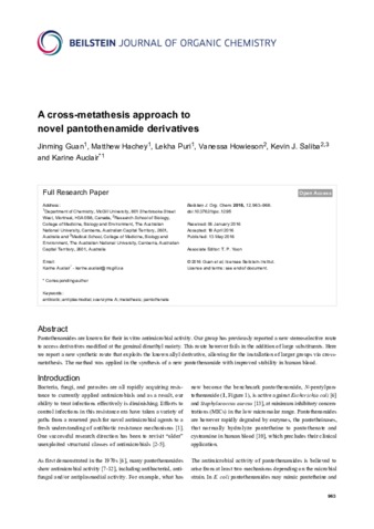 A cross-metathesis approach to novel pantothenamide derivatives thumbnail