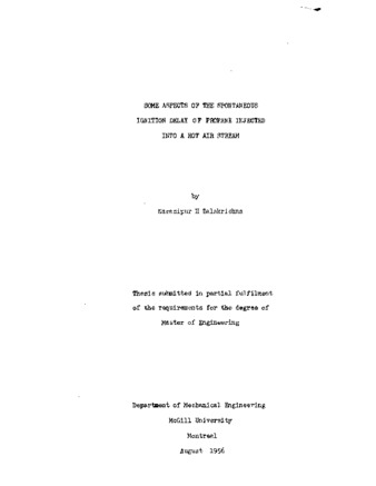 Some aspects of the spontaneous ignition delay of propane injected into a hot air stream. thumbnail
