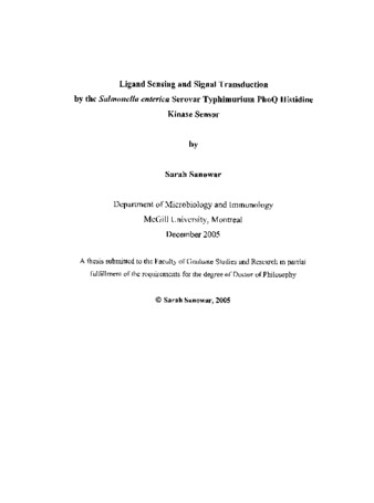 Ligand sensing and signal transduction by the Salmonella enterica serovar typhimurium PhoQ histidine kinase sensor thumbnail