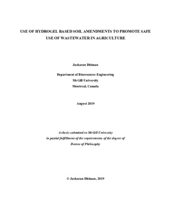 Use of hydrogel based soil amendments to promote safe use of use of wastewater in agriculture thumbnail