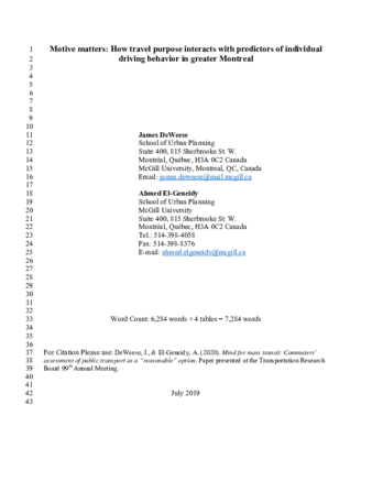 Motive matters: How travel purpose interacts with predictors of individual driving behavior in greater Montreal thumbnail