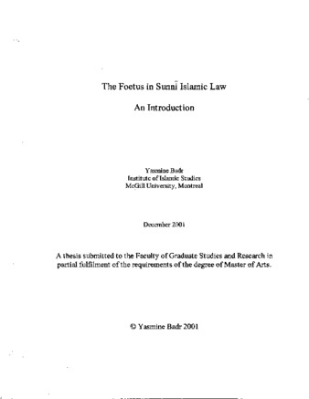 The foetus in Sunnī Islamic law : an introduction thumbnail