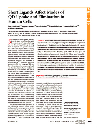 Short ligands affect modes of QD uptake and elimination in human cells thumbnail