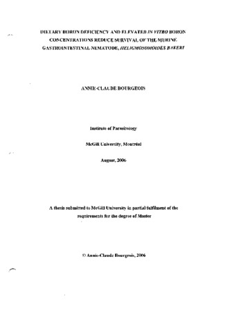 Dietary boron deficiency and elevated in vitro boron concentrations reduce survival of the murine gastrointestinal nematode, Heligmosomoides bakeri thumbnail