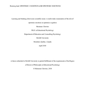 Learning and thinking about socio-scientific issues: A multi-study examination of the role of epistemic emotions in epistemic cognition thumbnail