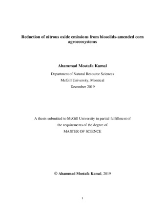 Reduction of nitrous oxide emissions from biosolids-amended corn agroecosystems thumbnail