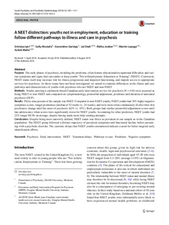 A NEET distinction: youths not in employment, education or training follow different pathways to illness and care in psychosis thumbnail