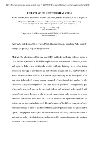 Response of CFS Sheathed Shear Walls thumbnail