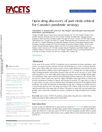 Open drug discovery of anti-virals critical for Canada’s pandemic strategy thumbnail