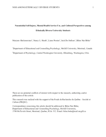 Nonsuicidal Self-Injury, Mental Health Service Use, and Cultural Perspectives Among Ethnically Diverse University Students thumbnail