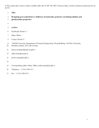 Designing green plasticizers: Influence of molecular geometry on biodegradation and plasticization properties thumbnail