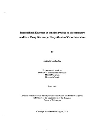 Immobilized enzymes as on-line probes in biochemistry and new drug discovery : biosynthesis of catecholamines thumbnail