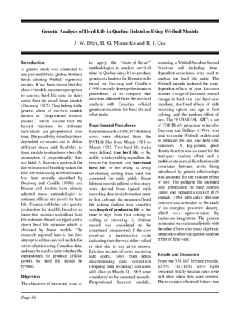 Genetic Analysis of Herd Life in Quebec Holsteins Using Weibull Models thumbnail