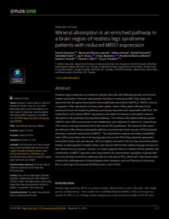 Mineral absorption is an enriched pathway in a brain region of restless legs syndrome patients with reduced MEIS1 expression thumbnail