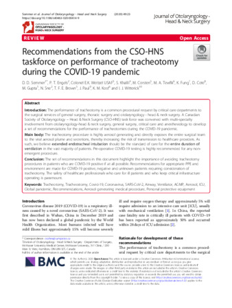 Recommendations from the CSO-HNS taskforce on performance of tracheotomy during the COVID-19 pandemic thumbnail