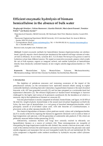 Efficient Enzymatic Hydrolysis of Biomass Hemicellulose in the Absence of Bulk Water thumbnail