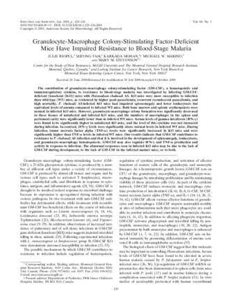 Granulocyte-macrophage colony-stimulating factor-deficient mice have impaired resistance to blood-stage malaria thumbnail