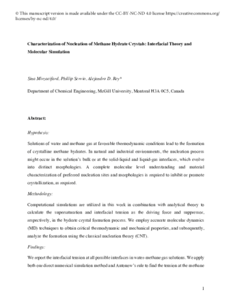 Characterization of nucleation of methane hydrate crystals: Interfacial theory and molecular simulation thumbnail