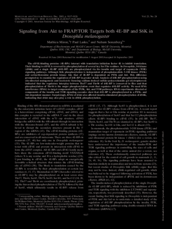 Signaling from Akt to FRAP/TOR Targets both 4E-BP andS6K in Drosophilamelanogaster thumbnail