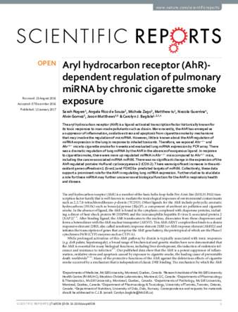 Aryl hydrocarbon receptor (AhR)-dependent regulation of pulmonary miRNA by chronic cigarette smoke exposure thumbnail