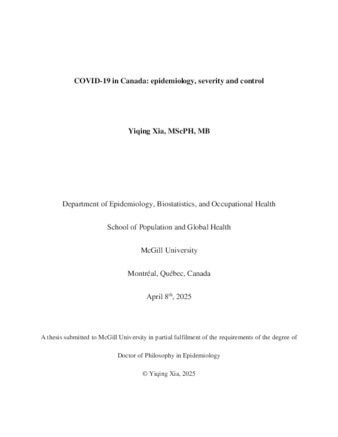 COVID-19 in Canada: epidemiology, severity and control thumbnail