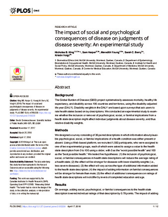 The impact of social and psychological consequences of disease on judgments of disease severity: An experimental study thumbnail