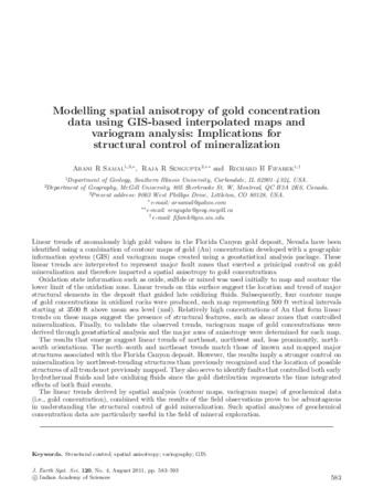 Modelling spatial anisotropy of gold concentration data using GIS-based interpolated maps and variogram analysis: Implications for structural control of mineralization thumbnail